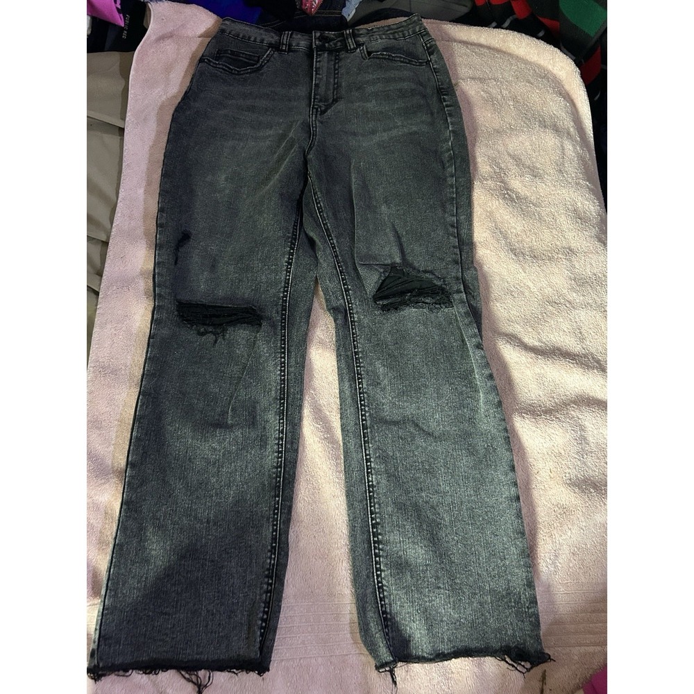 Indigo Rein Jeans Women's 9 Black Distressed‎ Bootcut Raw Hem Ripped Size 9
